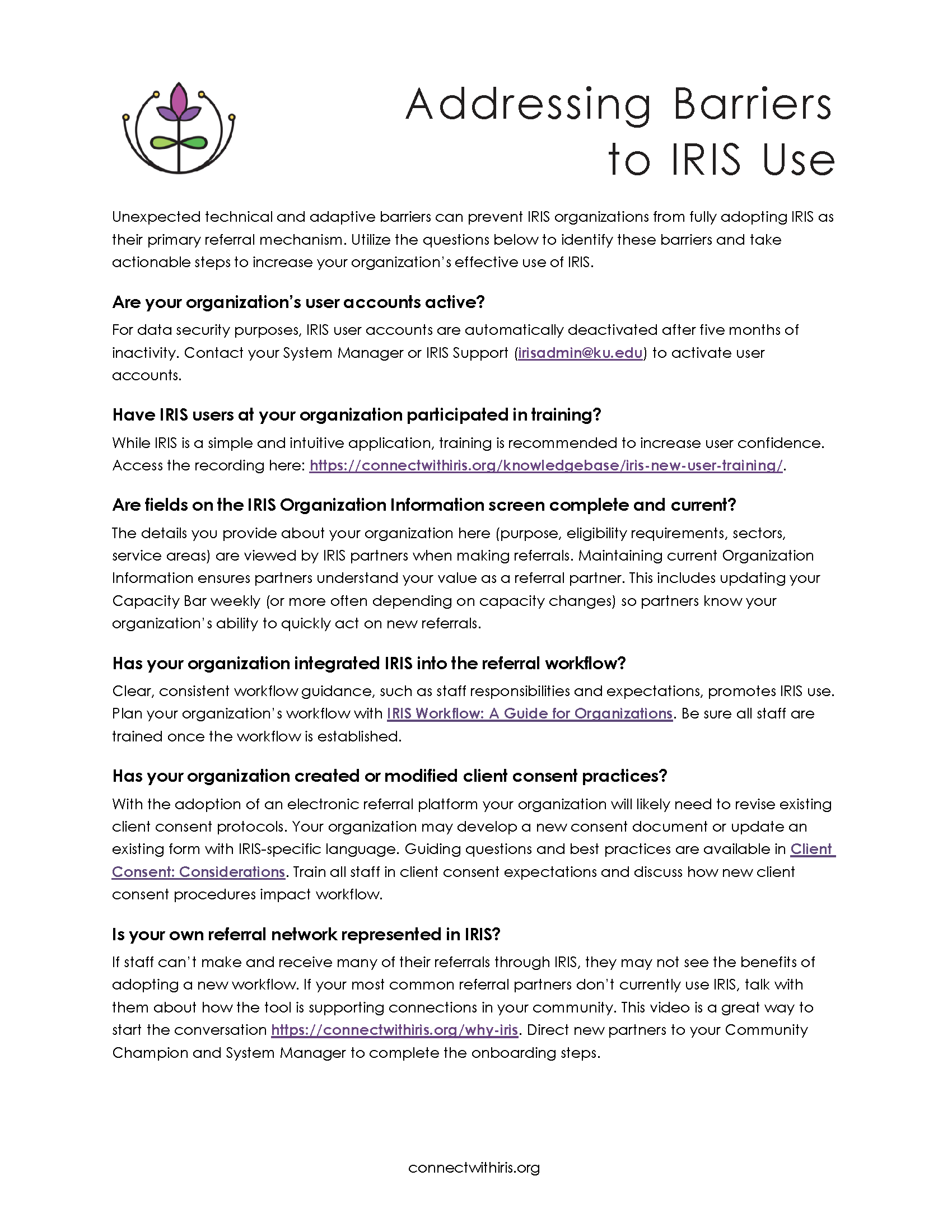 Addressing Barriers to IRIS Use PDF Snapshot